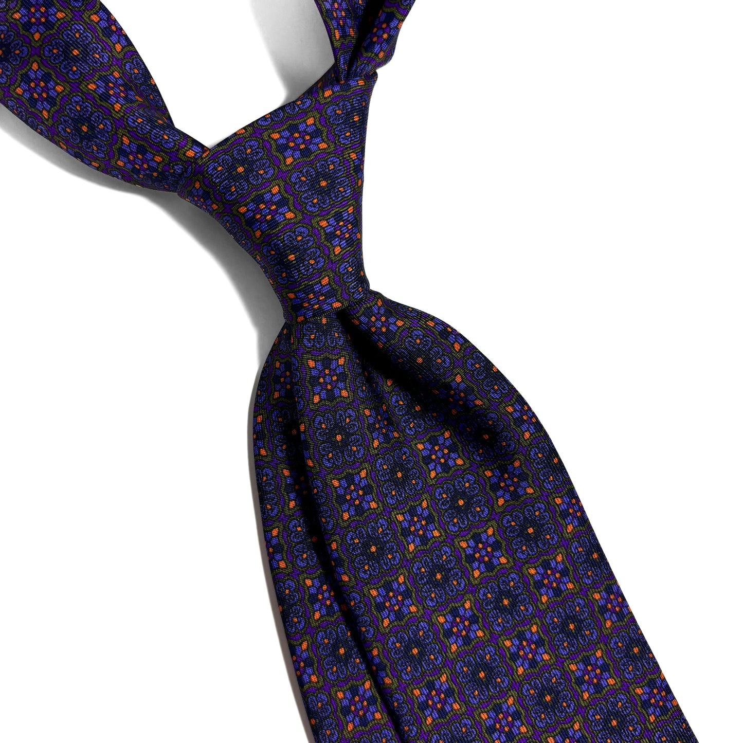 Hand-Printed Purple Geometric Ancient Madder Silk Tie-1