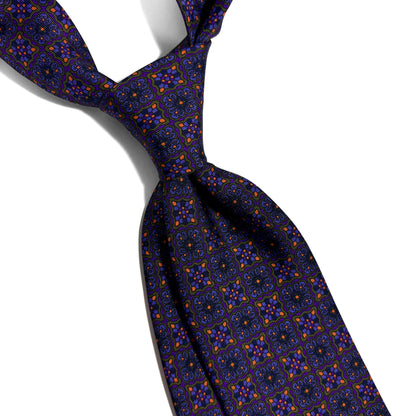Hand-Printed Purple Geometric Ancient Madder Silk Tie-1
