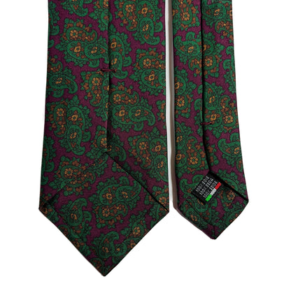 Hand-Printed Wine Red & Green Paisley Ancient Madder Silk Tie-3