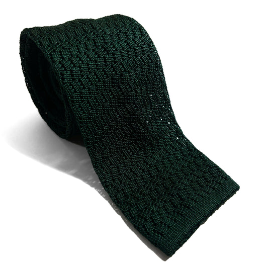 Zig-Zag Forest Green Silk Knitted Tie-0