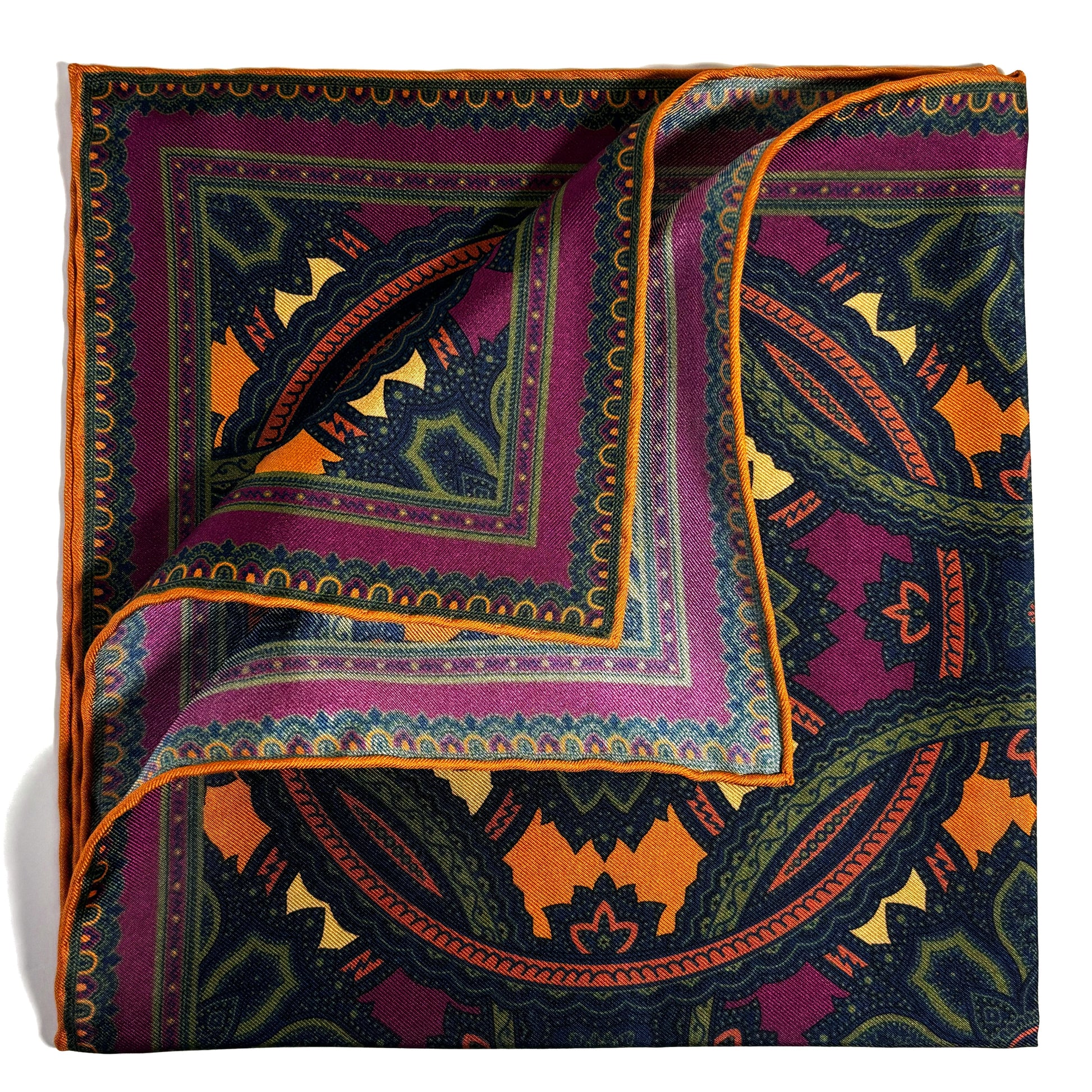 Purple & Gold Large Medallion Silk Pocket Square-2