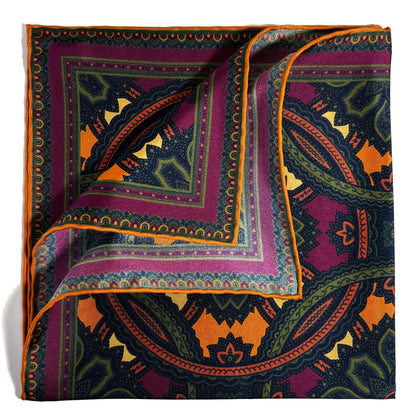 Purple & Gold Large Medallion Silk Pocket Square-2