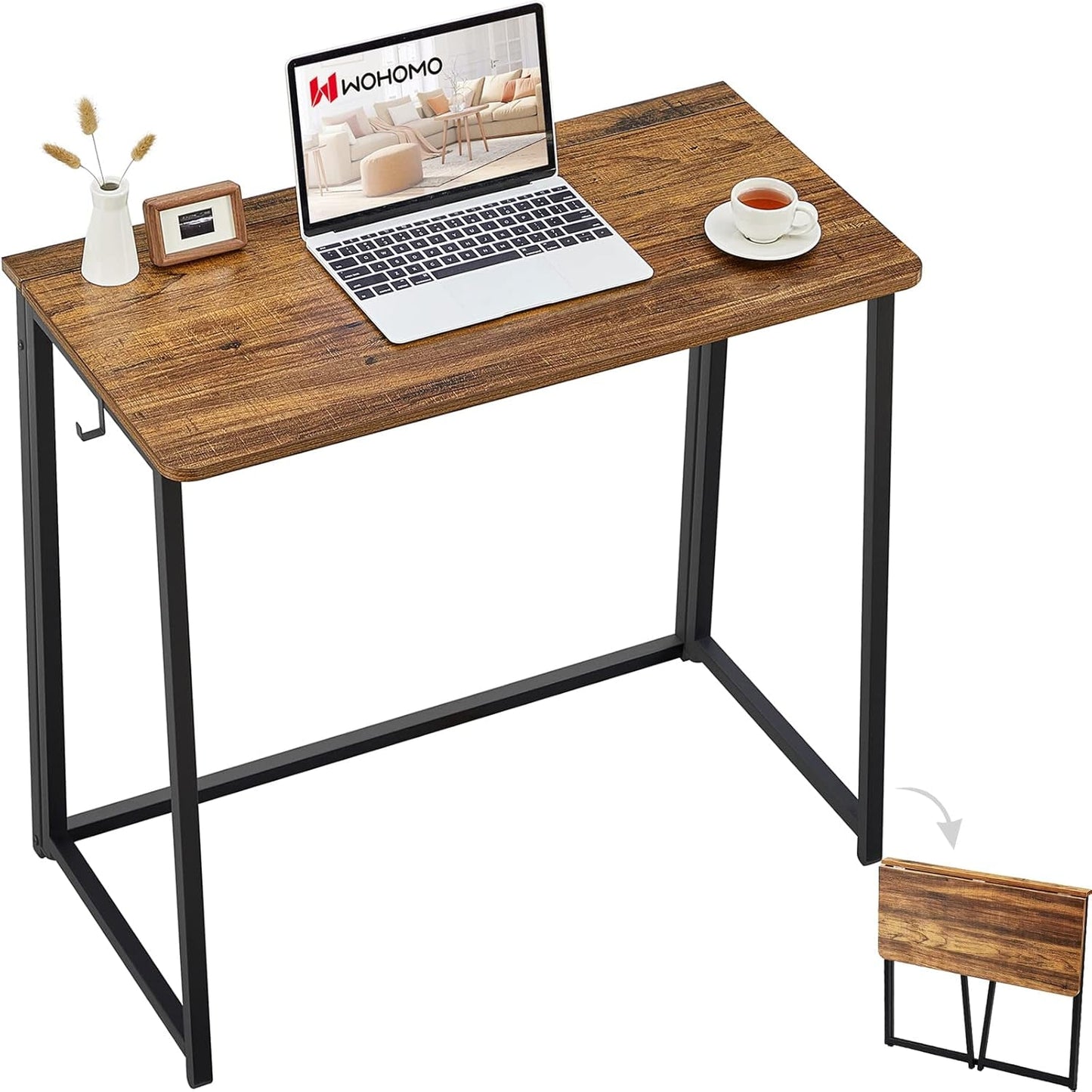 Folding Computer Desk, Small Writing Desk 31.5", Space-Saving Foldable Laptop Table Writing Workstation for Home Office, Easy Assembly, Rustic Walnut-0