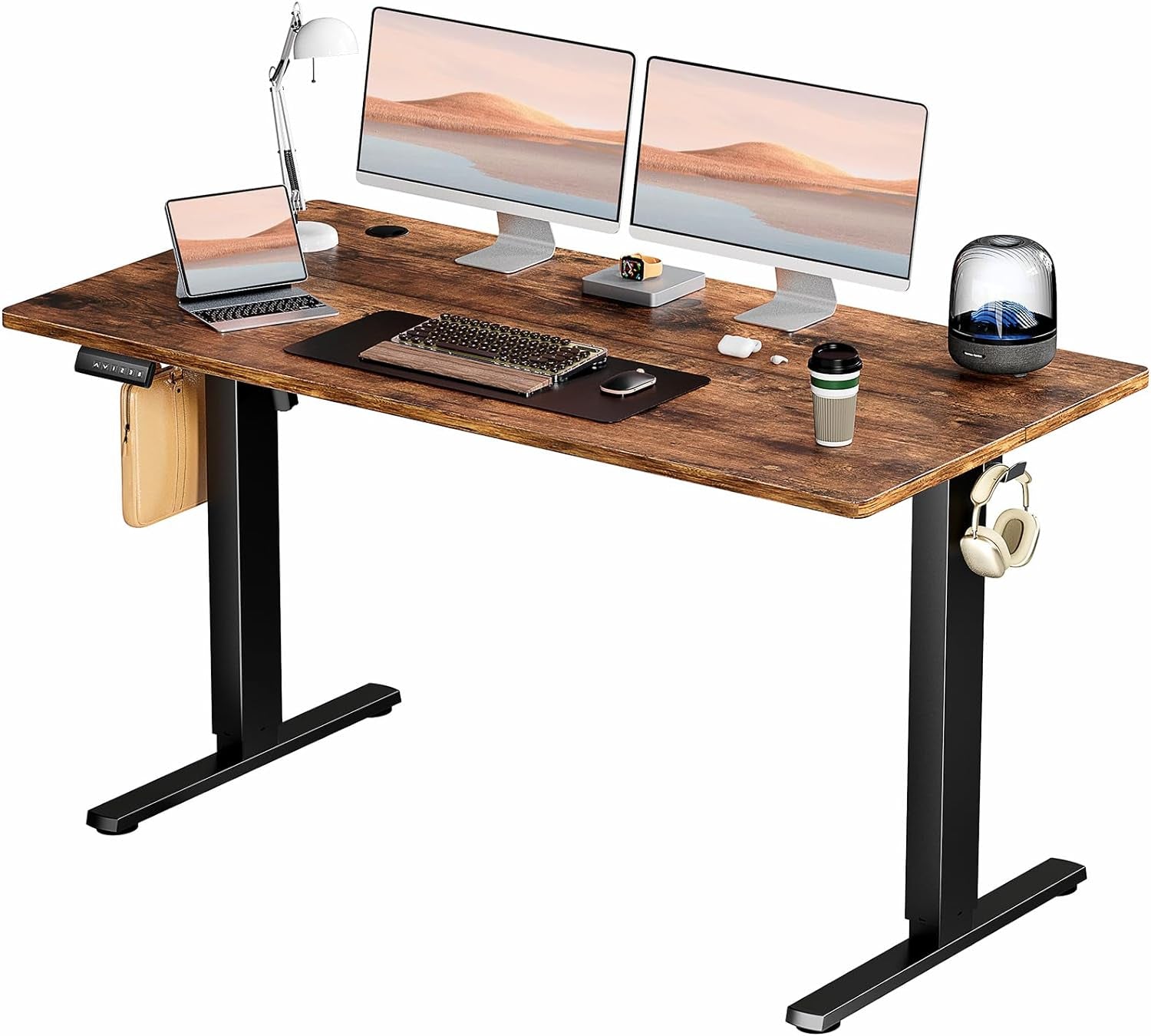 Standing Desk, Adjustable Height Electric Sit Stand up down Computer Table, 55X24 Inch Ergonomic Rising Modern Lift Motorized Gaming Desktop Workstation for Work Home Office, Brown-0