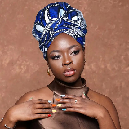 Boho Geometric Print Turban Hat Satin-Lined Head Wraps Vintage Lace Up Headscarf Beanies Bandanas For Women