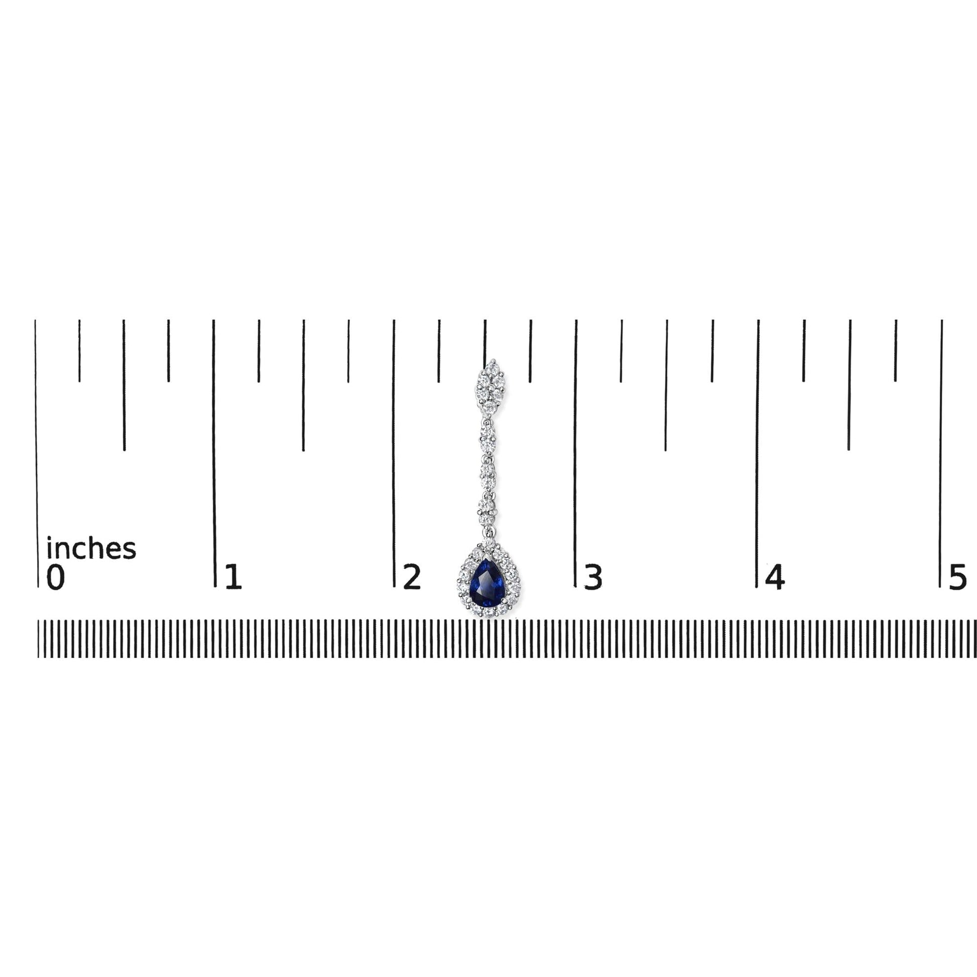 18K White Gold 1 3/5 Cttw Diamond and 7X5 MM Pear Shaped Blue Sapphire 1 1/3 Inch Drop and Dangle Halo Earrings (G-H Color, VS1-VS2 Clarity)-4