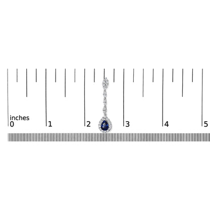 18K White Gold 1 3/5 Cttw Diamond and 7X5 MM Pear Shaped Blue Sapphire 1 1/3 Inch Drop and Dangle Halo Earrings (G-H Color, VS1-VS2 Clarity)-4