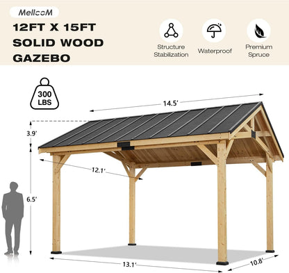 12x15 Spruce Wood Hardtop Gazebo Asphalt Roof-4