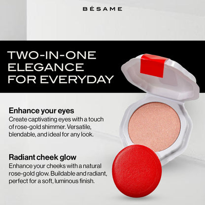 Besame Rose Gold Powder Blush & Eyeshadow 1959 Refill | Fits Signature Compacts Post-2019 | Sunkissed Pink-Gold | Vintage Inspired | 2-In-1 Cheek & Eyelid Highlighter | Sustainable Beauty Routine