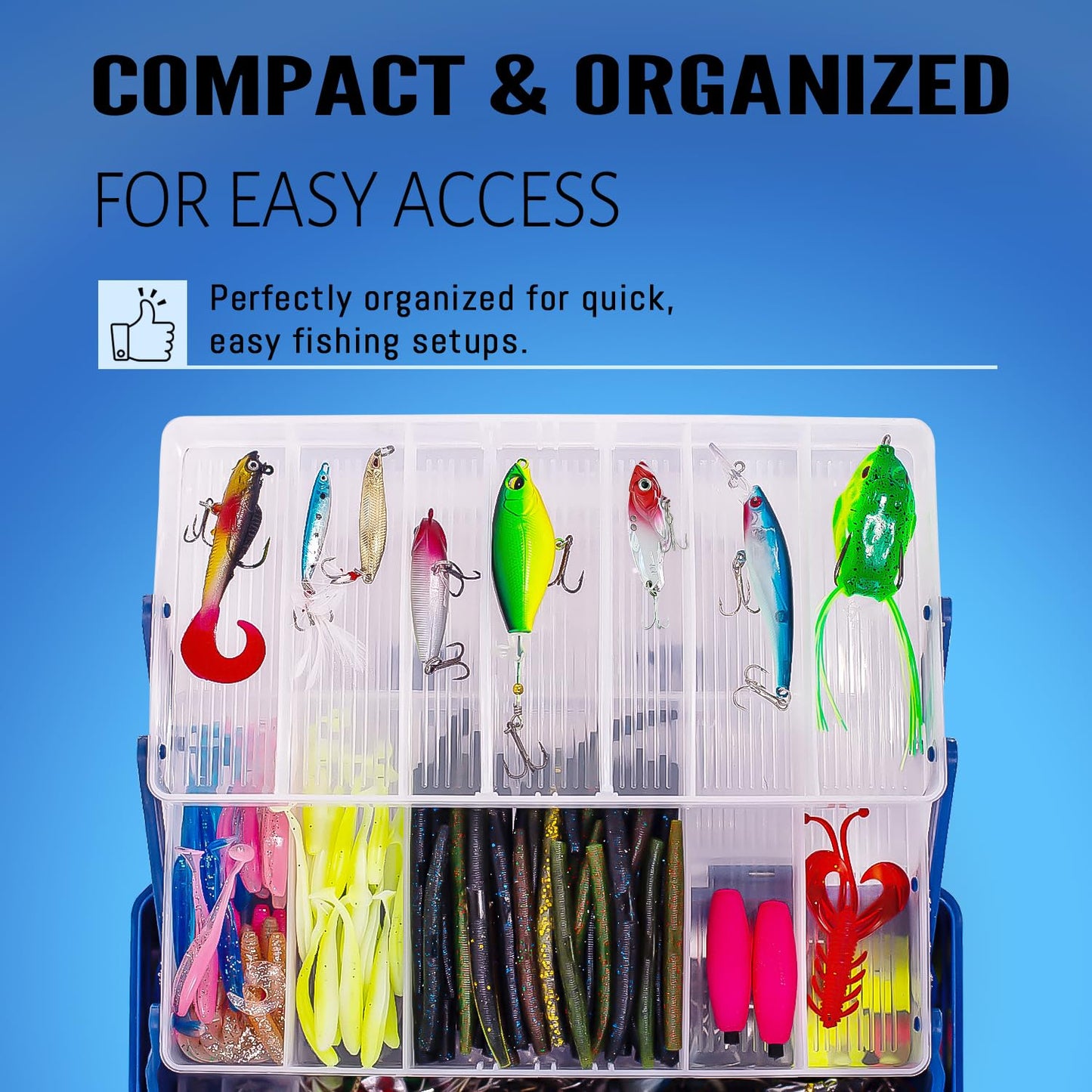 Vipfish 448-Pcs Fishing Lures Kit – Complete 3-Layer Tackle Box Set with Hooks, Weights, Bobbers, Pliers, Rigs, Leaders, Fluorocarbon Line, Accessories & More for Kids Fishing Gear