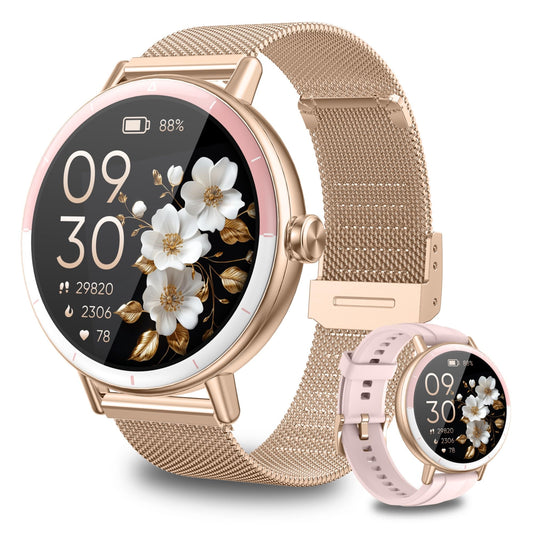 KEEPONFIT Smart Watches for Women Android/iPhone,IP68 Waterproof Fitness Tracker with Bluetooth Calls(Answer&Make),Activity Pedometer/Heart Rate/SpO2 Monitor/100+ Sports Model