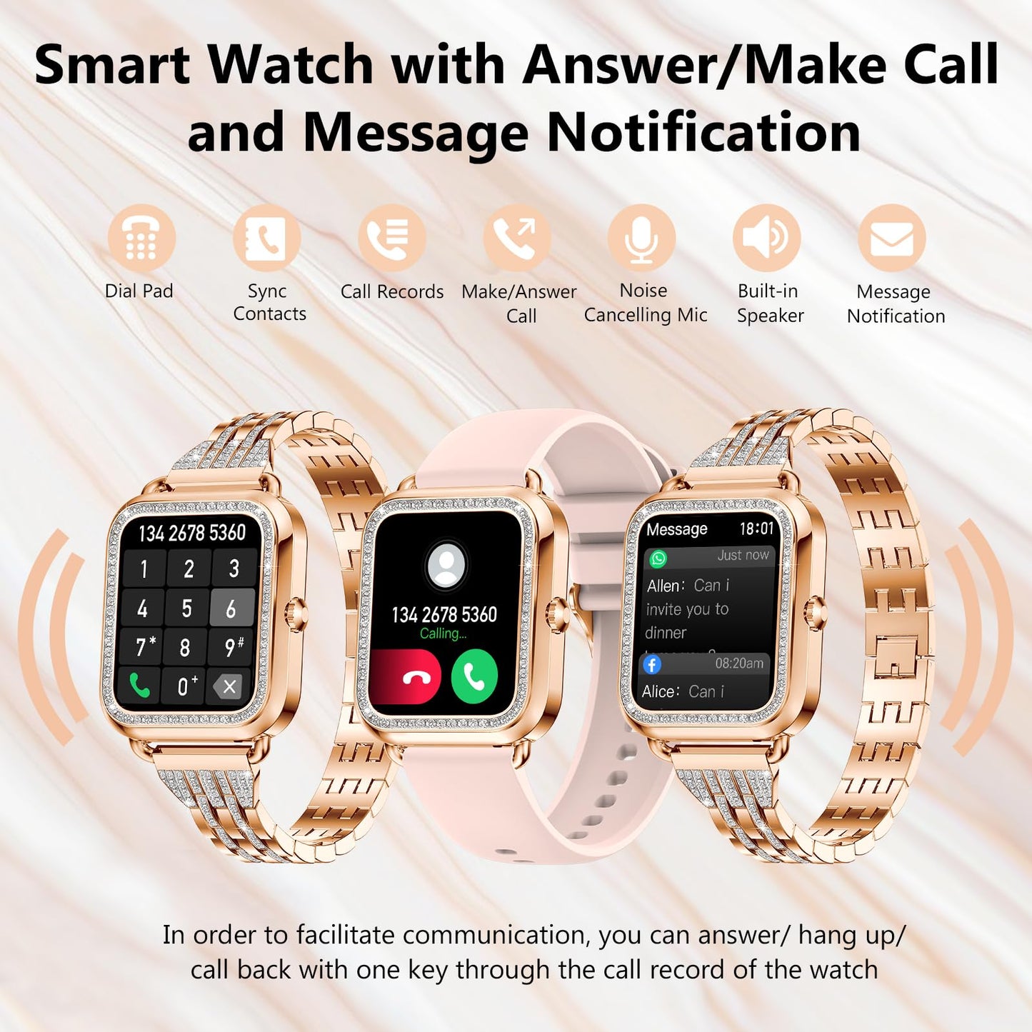 Efolen Smart Watches for Women with Diamonds (Answer/Make Call), 1.57'' Bluetooth Smartwatch for Android iOS Phones, Waterproof Fitness Watch with Heart Rate/SpO2/Sleep/BP/AI Voicer (Rose Gold)