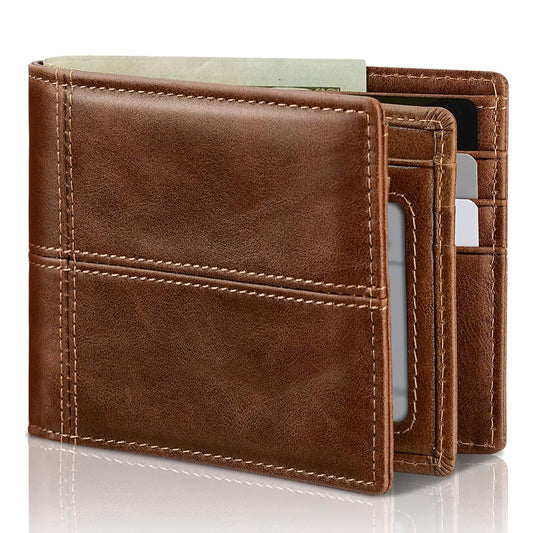 Artpaxy Mens Wallet Genuine Leather Bifold RFID Blocking Wallet for Men, 2 ID Windows 12-13 Card Holders, Gift Box