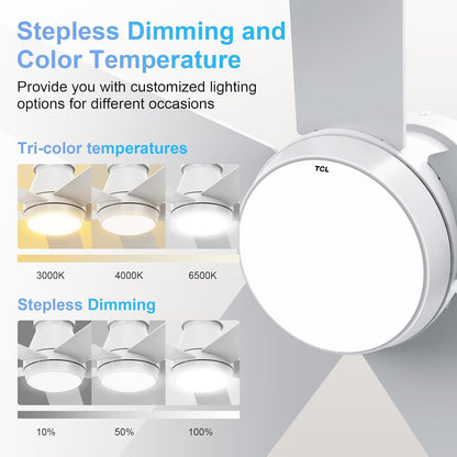 52" Ceiling Fan with Lights, White Flush Mount Ceiling Fans, 5 Blades Low Profile Ceiling Fans, 6 Speeds DC Reversible, Dimmable, Modern Ceiling Fans for Bedroom, Living Room and Garage (White)-1