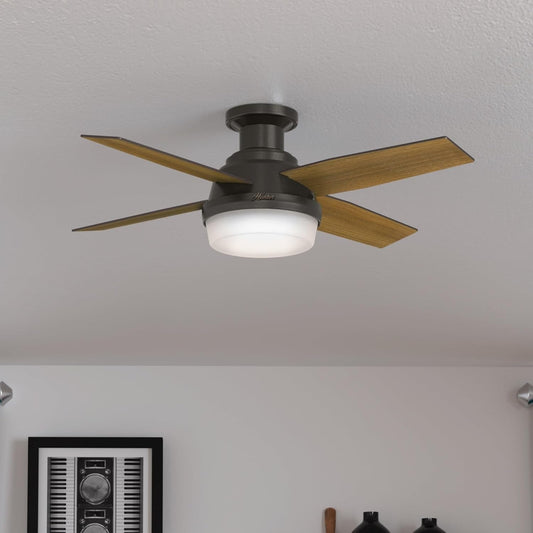 Fan Dempsey Low Profile Ceiling Fans with Lights and Remote, Flush Mount Ceiling Fan with Lights, Metal, Noble Bronze Finish, 44 Inch LED-0