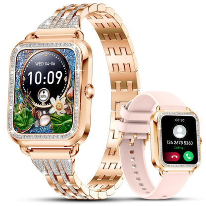 Efolen Smart Watches for Women with Diamonds (Answer/Make Call), 1.57'' Bluetooth Smartwatch for Android iOS Phones, Waterproof Fitness Watch with Heart Rate/SpO2/Sleep/BP/AI Voicer (Rose Gold)