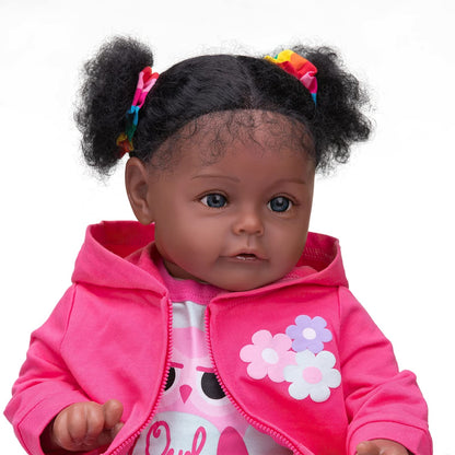 TERABITHIA 24 Inch Huge Size Rooted Curly Hair Lifelike African American Newborn Toddler Girl Dolls with Soft Weighted Body,Dark Brown Skin Realistic Reborn Baby Doll Child Birthday Gift Set