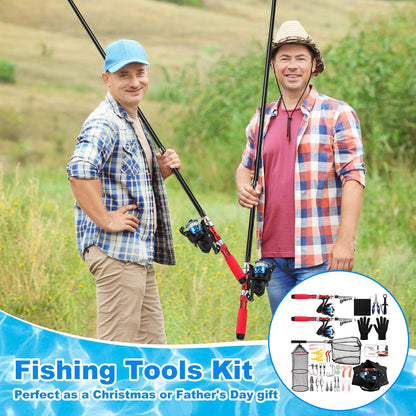 LaRandom 51 Pcs Fishing Pole Combo 6.89ft Telescopic Rods Set Collapsible Fishing Rods with Plier Lip Gripper Lures Carrier Bag Pre Loaded Spinning Reel with Freshwater Rod and Reel Combos Kit (Red)