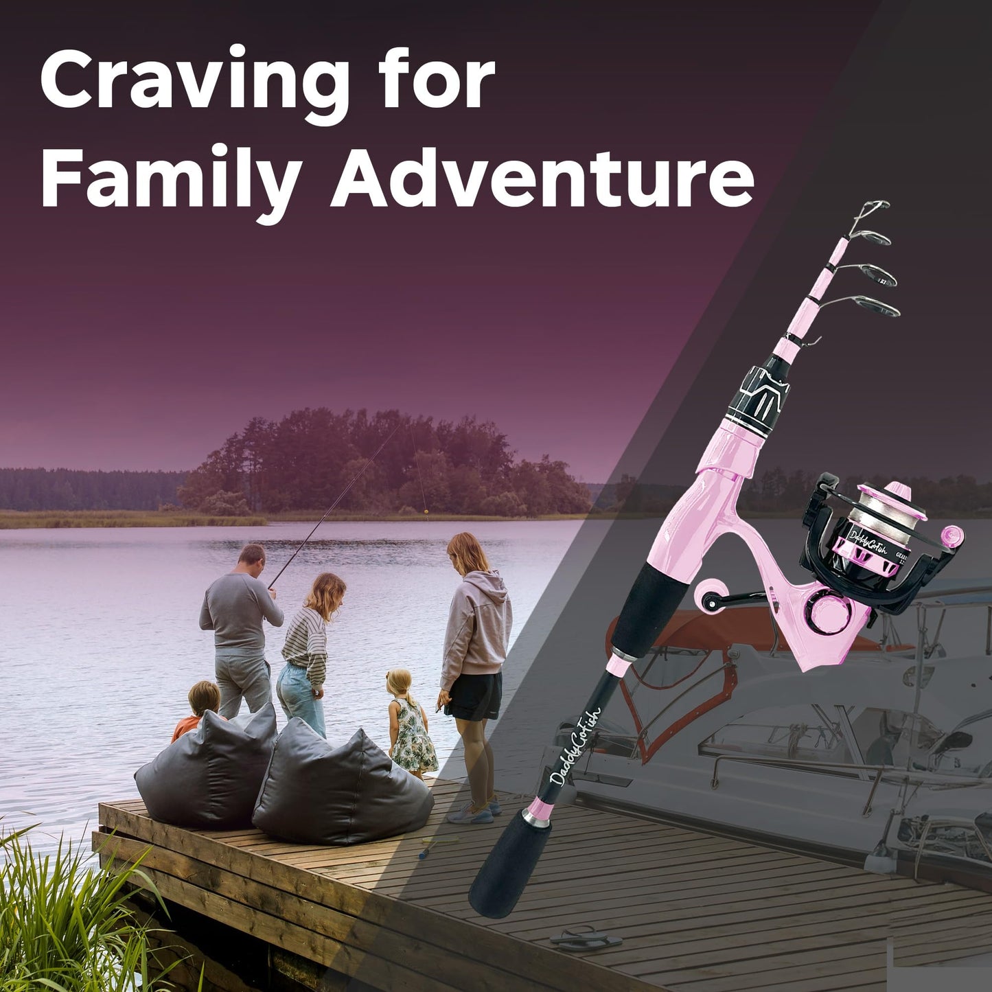 DaddyGoFish Spinning Fishing Rod and Reel Combo Set with Tackle Box | Kids Fishing Pole | Carbon Fiber Telescopic Fishing Rod Kit | Spinning Reel for Travel Saltwater Freshwater Fishing Gear Kit