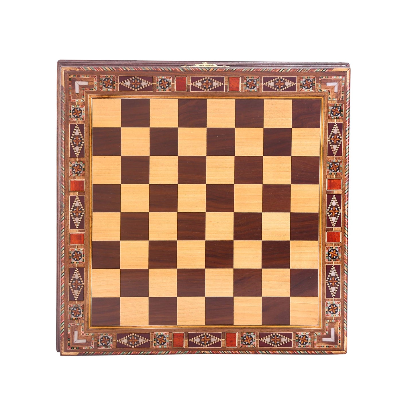 Egypt Pharaoh Antique Copper Figures Metal Chess Set for Adults Handmade Pieces and Natural Solid Wooden Chess Board with Pearl Design Around Board and Storage Inside King 3.4inc
