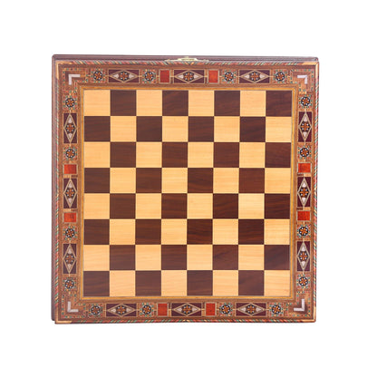 Egypt Pharaoh Antique Copper Figures Metal Chess Set for Adults Handmade Pieces and Natural Solid Wooden Chess Board with Pearl Design Around Board and Storage Inside King 3.4inc
