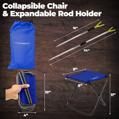 DaddyGoFish Kids Fishing Pole - Rod Reel Combo Tackle Box Starter Set - First Year Small Dock Gear Kit for Boys Girls Toddler Youth Age Beginner Little Children Junior Anglers (Blue, 4ft)