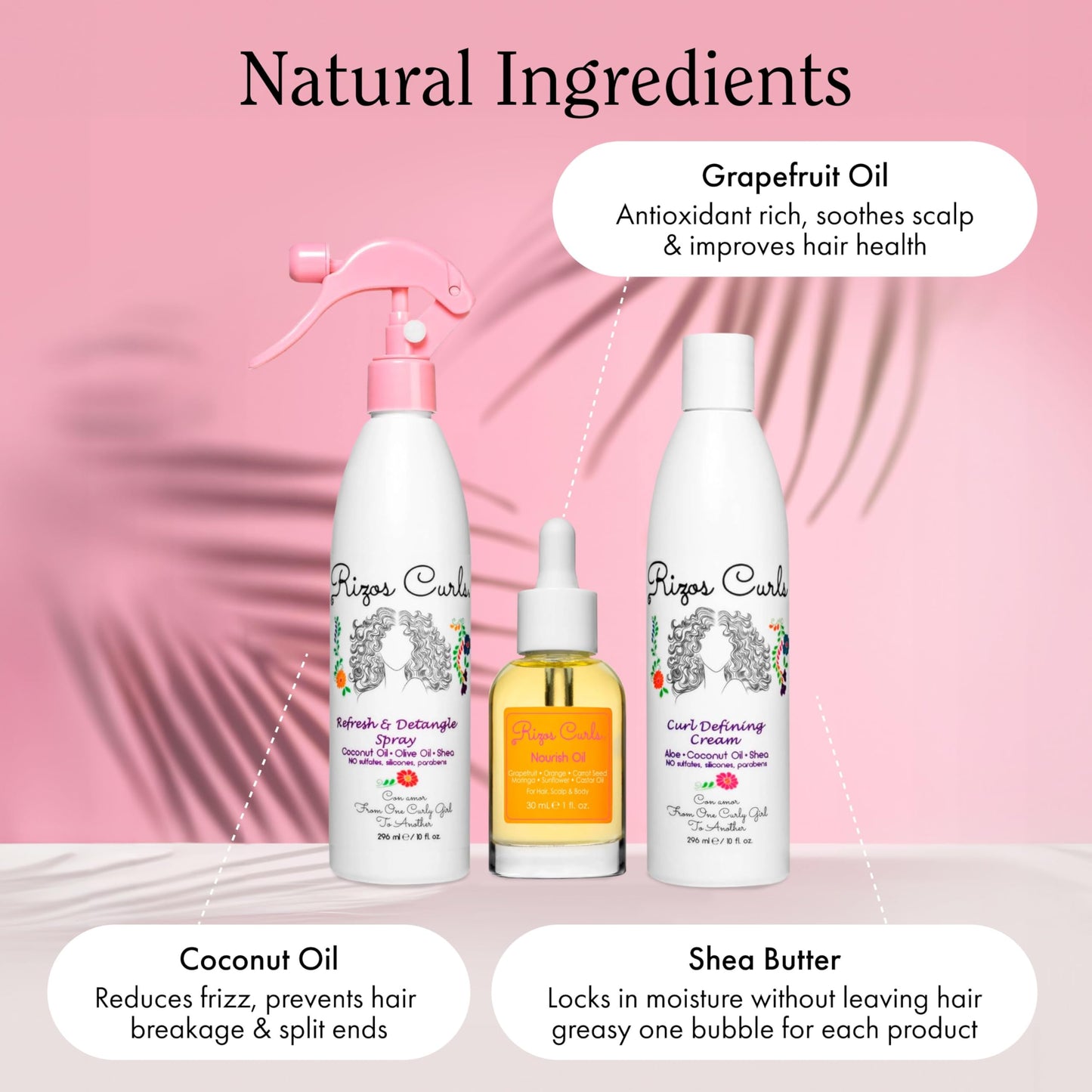 Rizos Curls LOC Method Bundle, Refresh and Detangle Spray & Nourish Oil & Curl Defining Cream Bundle, Add Deep Moisture while Detangling and Adding Shine