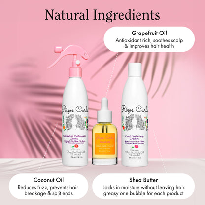 Rizos Curls LOC Method Bundle, Refresh and Detangle Spray & Nourish Oil & Curl Defining Cream Bundle, Add Deep Moisture while Detangling and Adding Shine