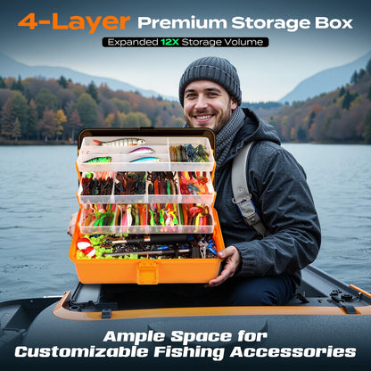 PLUSINNO Large 4-Layer Tackle Box with Tackle Included, 547Pcs Fishing Lures Kit - Pliers, Crankbait, Hooks, Weights & Accessories - Freshwater Bass Fishing Bait Lure Gear and Equipment, Gift for Men