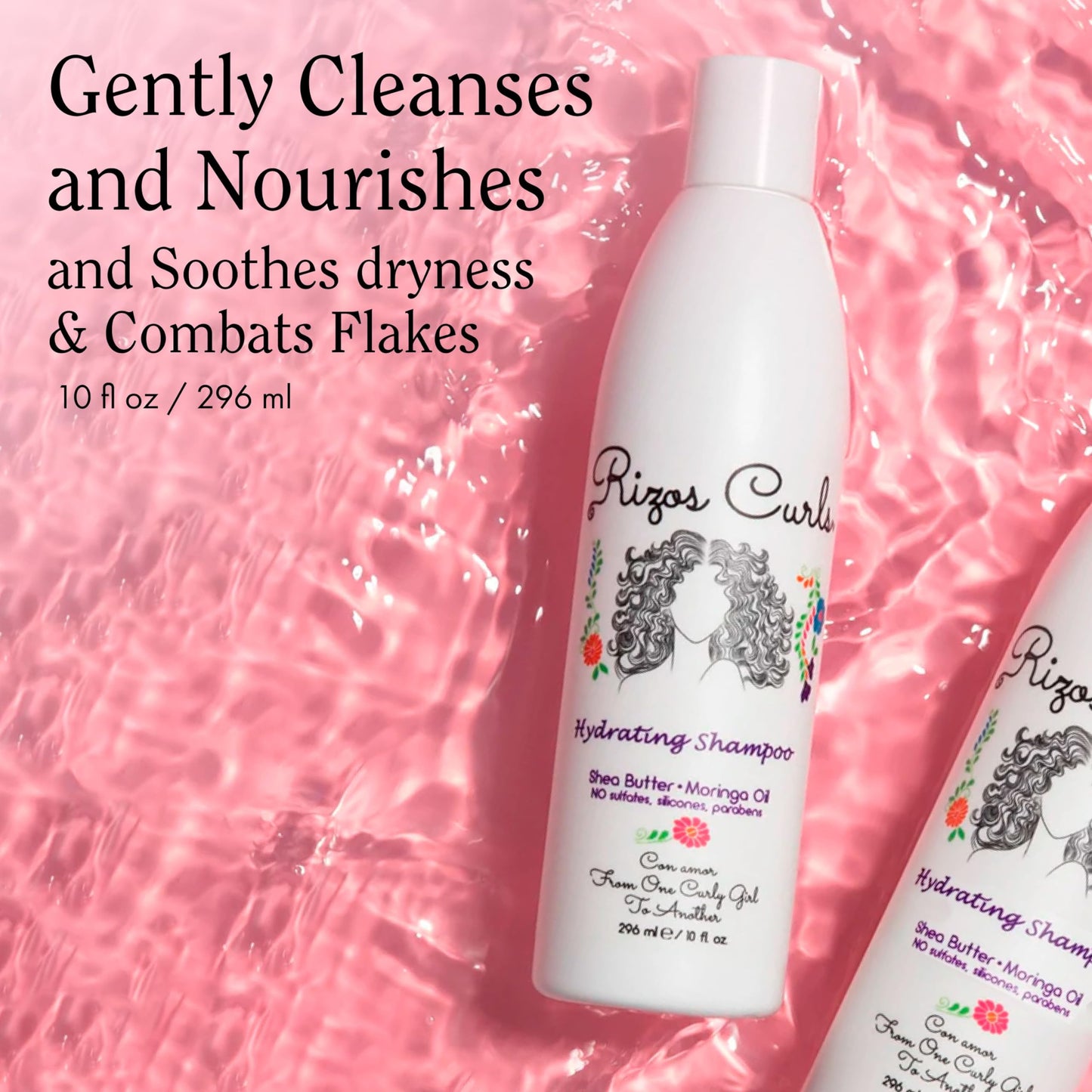 Rizos Curls Hydrating Shampoo, Gently Cleanse, Deeply Moisturizes & Nourishes Scalp, Soft & Healthy Hair from Shea Butter & Moringa Oil, For All Hair Types 1a - 4c, 10 oz