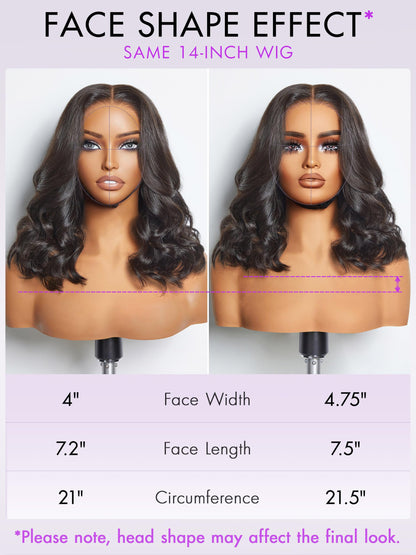 LUVME HAIR 14" Gorgeous Loose Wave Lace Front Wigs, Human Hair, Mid Parted, Natural Black