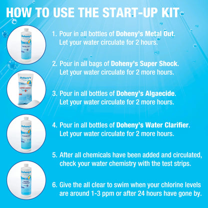 Doheny's Ultimate Pool Opening Start-Up Kit | Includes Metal Out, Spring Control, Clarifier & Super Shock | Prevents Stains, Rust & Scale | Free Test Strips | Pro-Grade Pool Chemicals