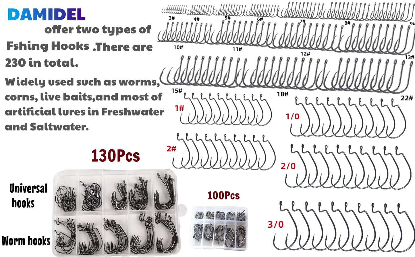 DAMIDEL 600 Pcs/Tackle Box Fishing Kit-Fishing Hooks,Sinkers, Swivels Snaps,Top Water Lure,Spoons,Soft Lures,Jig Heads, Frogs, Minnow, Accessories Equipment- Saltwater Freshwater Bass Bait Gear