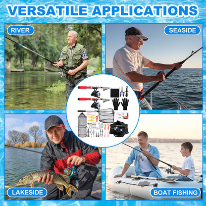 LaRandom 51 Pcs Fishing Pole Combo 6.89ft Telescopic Rods Set Collapsible Fishing Rods with Plier Lip Gripper Lures Carrier Bag Pre Loaded Spinning Reel with Freshwater Rod and Reel Combos Kit (Red)