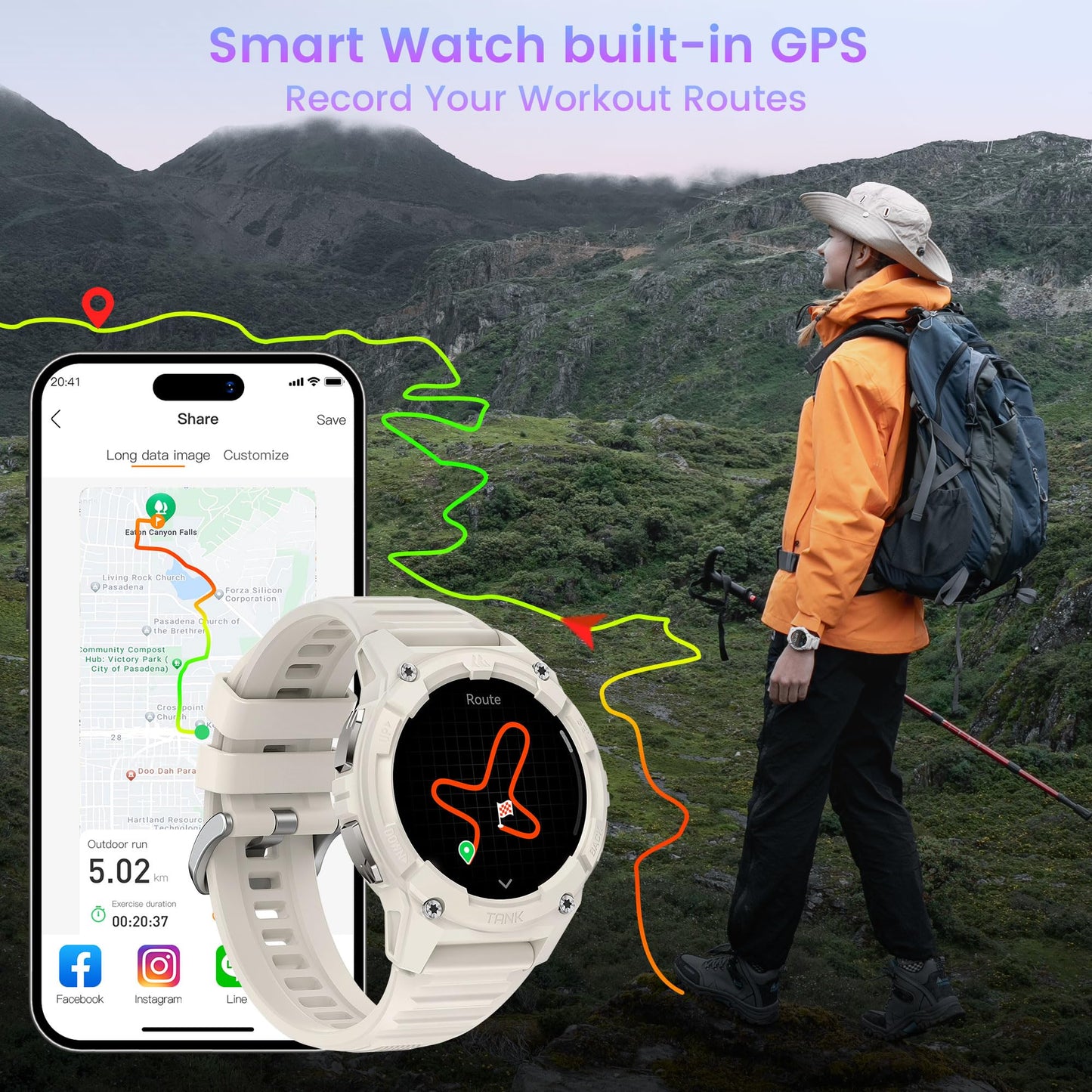 KOSPET Tank S2 Smart Watch for Women GPS, Pressure/Altitude/Compass, 5ATM Waterproof, 1.32" AMOLED Display Fitness Tracker(Answer/Make Call), AI Voice Assistant, 24H Sleep/Hear Rate Monitor