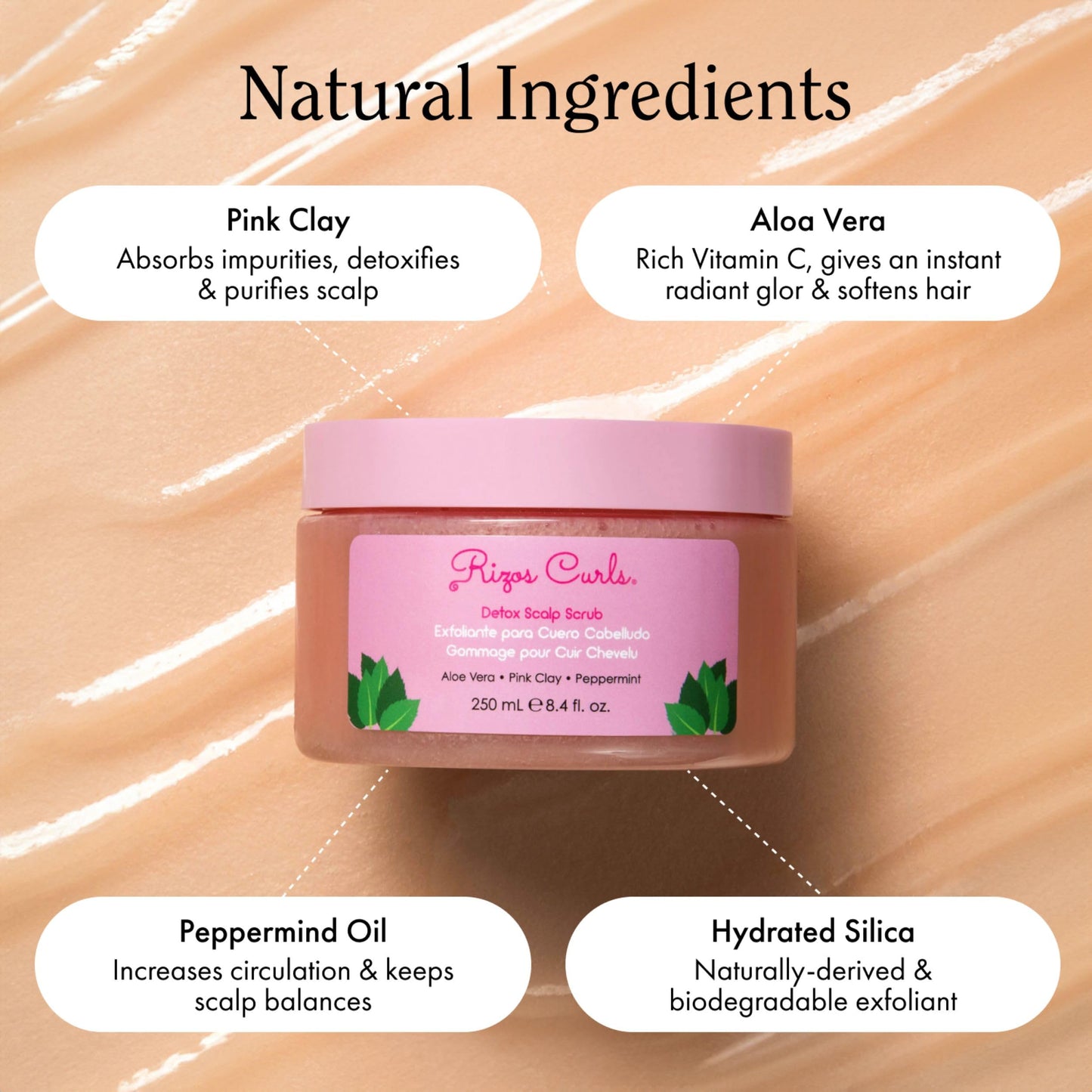 Rizos Curls Detox Scalp Scrub, Exfoliates to Remove Buildup & Excess Oil, Soothes Itchy Scalp, Detoxifying & Clarifying with Pink Clay, Aloe Vera & Peppermint Oil, All Hair Types 1a - 4c, 8.4 oz
