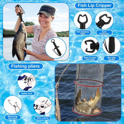 LaRandom 51 Pcs Fishing Pole Combo 6.89ft Telescopic Rods Set Collapsible Fishing Rods with Plier Lip Gripper Lures Carrier Bag Pre Loaded Spinning Reel with Freshwater Rod and Reel Combos Kit (Red)