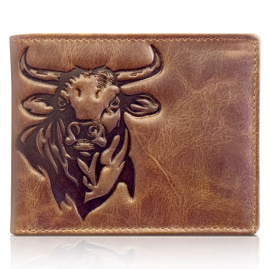 MID WEST RANGE Western Wallet For Men - Full Grain Leather Rodeo Bull Bifold Wallet For Cowboys - Mens RFID Wallet - Cowboy Wallet - Gifts For Him
