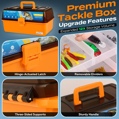 PLUSINNO Large 4-Layer Tackle Box with Tackle Included, 547Pcs Fishing Lures Kit - Pliers, Crankbait, Hooks, Weights & Accessories - Freshwater Bass Fishing Bait Lure Gear and Equipment, Gift for Men