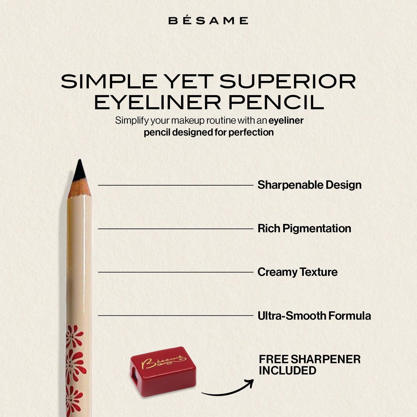 BESAME MasterLiner Pencil Black – Matte Black Eyeliner, Vintage-Inspired Gluten-Free Eye Liner Pencil for Bold, Precise Lines and Easy Application