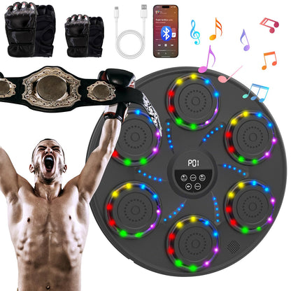 Music Boxing Machine Smart Bluetooth Boxing Equipment for Adults and Kids Home Gym Workout Exercise（2 Pairs of Gloves） (Colorful Light)