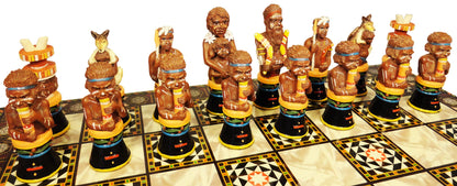 Australian Aborigines Tribal Chess Set with 14 1/2 inch Mosaic Color Board Aboriginal