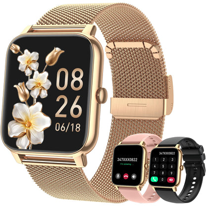 Smart Watch for Women Fitness Tracker: Gold Smart Watches for Women Digital Mens watches Make/Answer Call Waterproof Running Smartwatch Android Phone iPhone Samsung Compatible Heart Rate Monitor