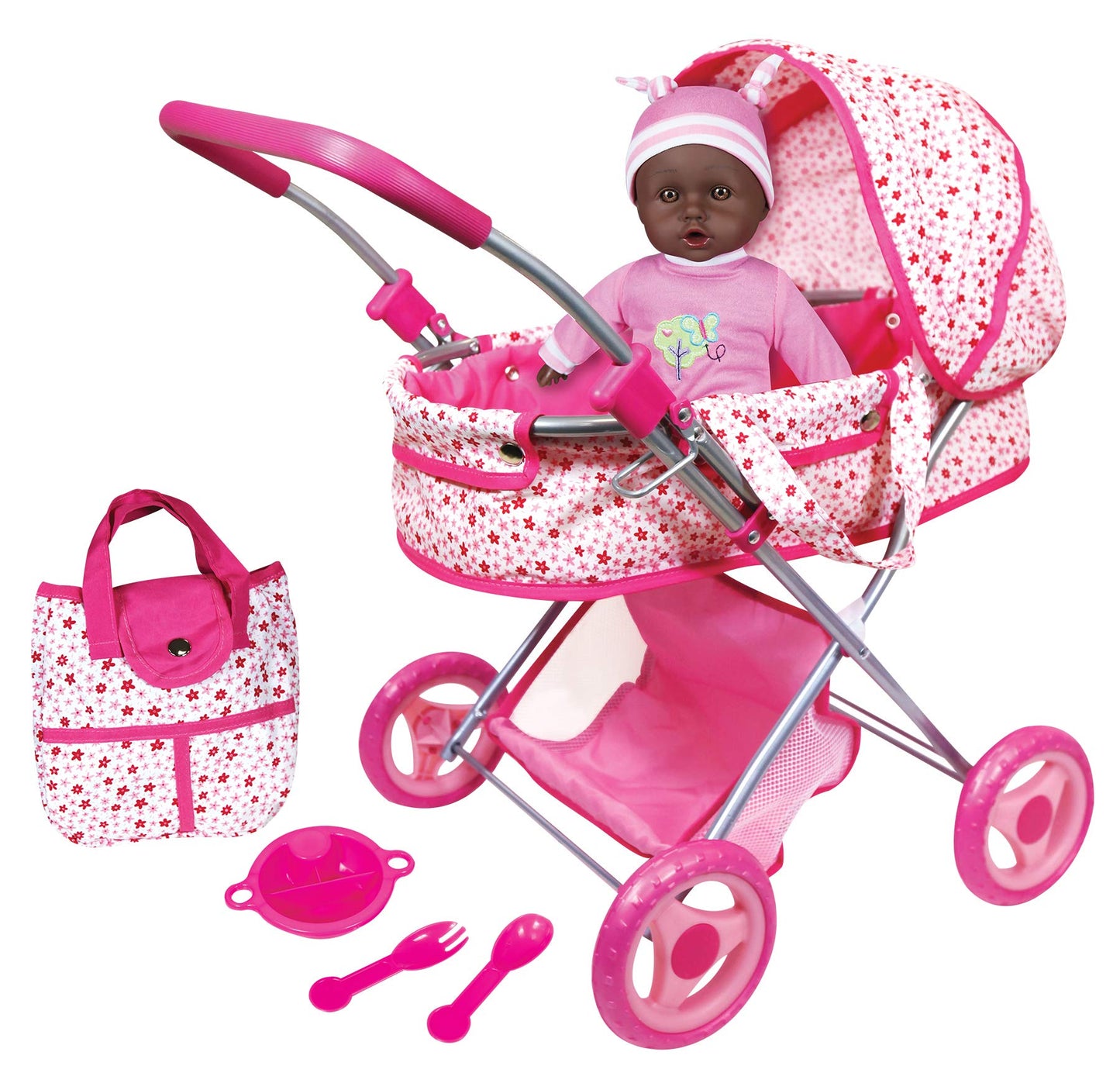 Lissi Deluxe Doll Pram with African American Baby Doll