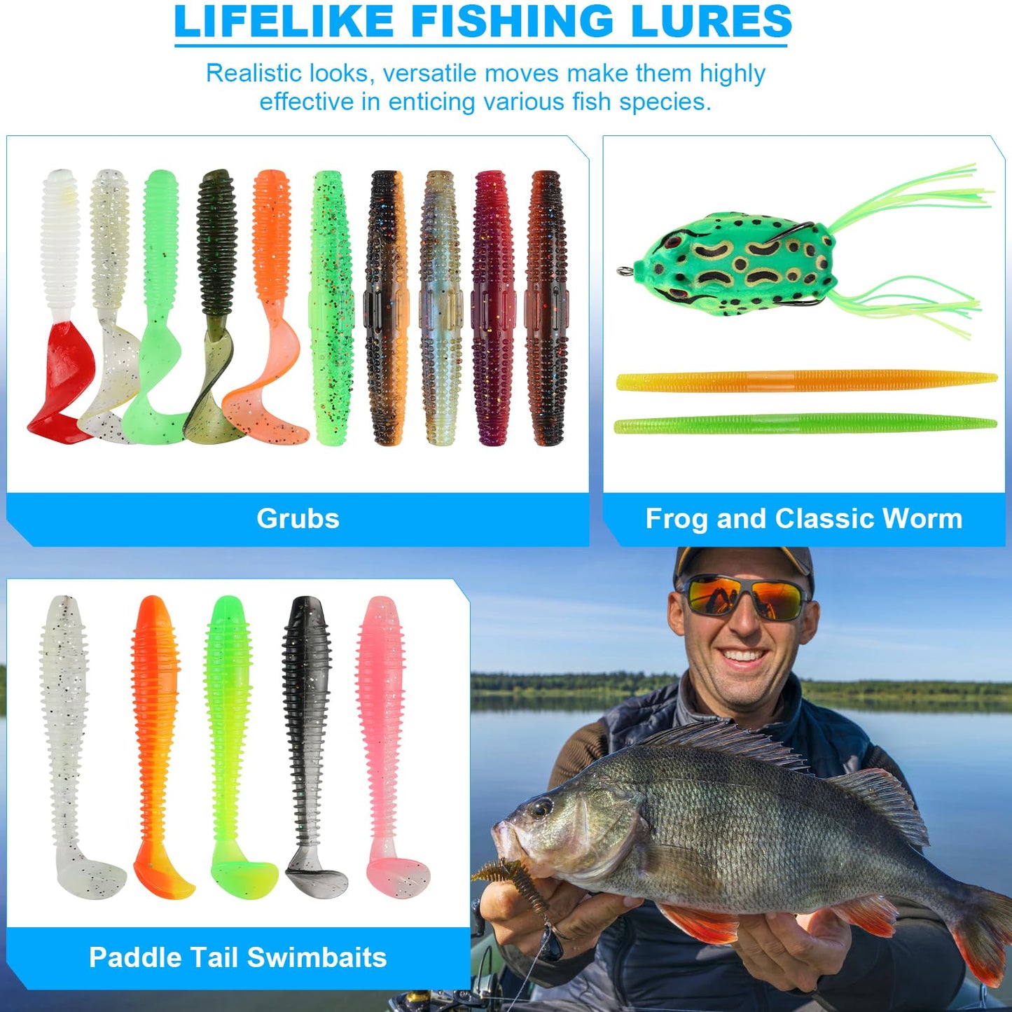TCMBY 3 Layers Tackle Box with Tackle Included, 321Pcs Fishing Lures Kit Contains Pliers, Crankbait, Hooks, Weights & Accessories, Fishing Gear Bait Lure Gifts for Men Bass Freshwater (Green)