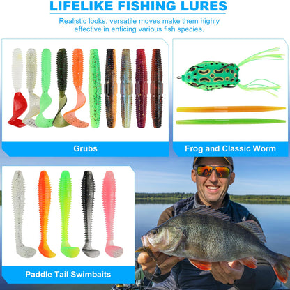 TCMBY 3 Layers Tackle Box with Tackle Included, 321Pcs Fishing Lures Kit Contains Pliers, Crankbait, Hooks, Weights & Accessories, Fishing Gear Bait Lure Gifts for Men Bass Freshwater (Green)