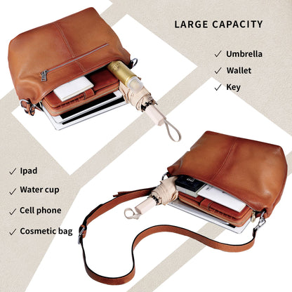 Iswee Soft Leather Handbags for Women Purses Brown Shoulder Bags Cross Body Bag Satchel Tote Travel Bag Hobo (Sorrel)