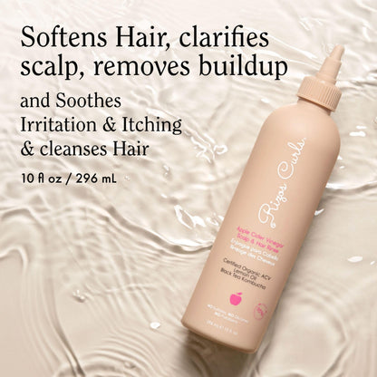 Rizos Curls Apple Cider Vinegar Scalp & Hair Rinse, Clarifies to Remove Product Buildup, Balance Oils, Revive Hair & Scalp, Enhances Softness & Shine, 10 oz