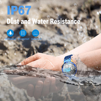 OHUGNA Men's Smart Watch Round HD 1.53" Gold Blue Smart Watches for Men, Multiple Sports Modes, Bluetooth Voice Call. Available for iOS and Android (Blue)