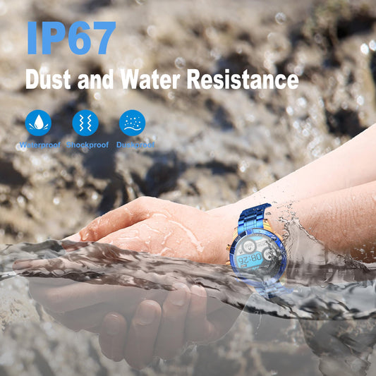 OHUGNA Men's Smart Watch Round HD 1.53" Gold Blue Smart Watches for Men, Multiple Sports Modes, Bluetooth Voice Call. Available for iOS and Android (Blue)